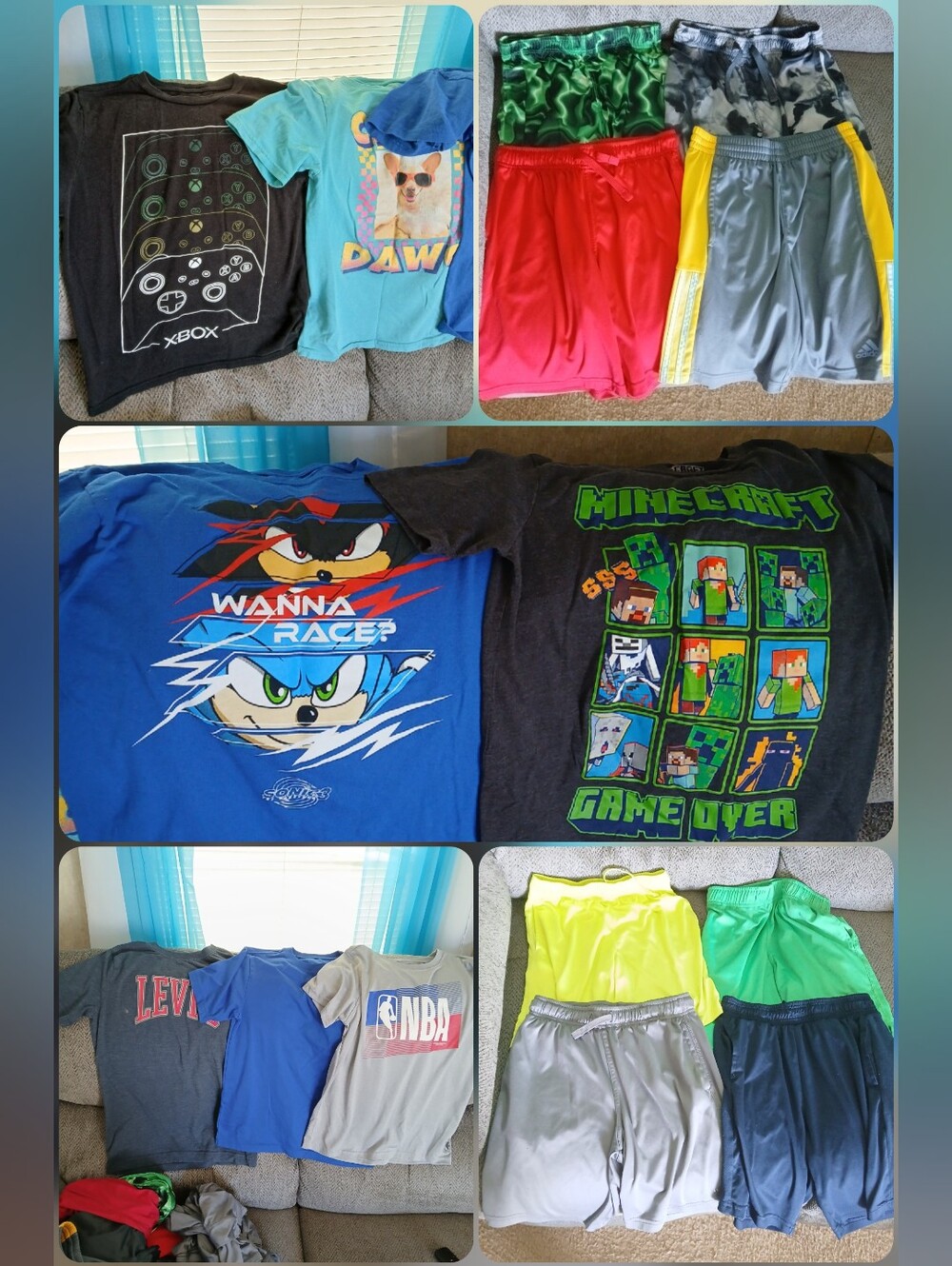 Boys Size Large 10 12 T Shirts Shorts Bundle Minecraft Sonic X Box Adidas